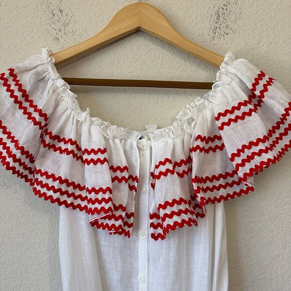 LISA MARIE FERNANDEZ Mira Ruffled Off-The-Shoulder Maxi Dress White - Picture 4 of 16